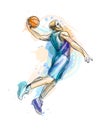Abstract basketball player with ball from a splash of watercolor Royalty Free Stock Photo