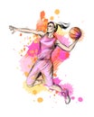 Abstract basketball player with ball from a splash of watercolor Royalty Free Stock Photo