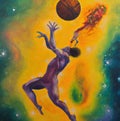 Abstract basketball player with ball from a splash of watercolor, hand drawn sketch. illustration of paints. Generative Royalty Free Stock Photo