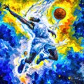 Abstract basketball player with ball from a splash of watercolor, hand drawn sketch. illustration of paints. Generative Royalty Free Stock Photo