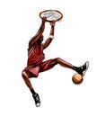 Abstract basketball player with ball from splash of watercolors, colored drawing, realistic Royalty Free Stock Photo