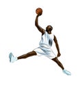 Abstract basketball player with ball from splash of watercolors, colored drawing, realistic Royalty Free Stock Photo