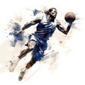 Abstract basketball player with ball from splash of watercolors. illustration of paints Royalty Free Stock Photo