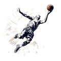 Abstract basketball player with ball from splash of watercolors. illustration of paints Royalty Free Stock Photo