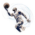 Abstract basketball player with ball from splash of watercolors. illustration of paints