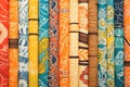 abstract batik patterns on fabric rolls Royalty Free Stock Photo