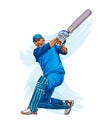 Abstract batsman playing cricket from splash of watercolors, colored drawing, realistic Royalty Free Stock Photo