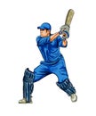 Abstract batsman playing cricket from splash of watercolors, colored drawing, realistic