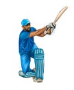 Abstract batsman playing cricket from splash of watercolors, colored drawing, realistic