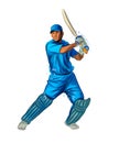 Abstract batsman playing cricket from splash of watercolors, colored drawing, realistic