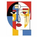 Abstract Bauhaus-inspired Woman\'s Face In Red, Yellow, And Blue Royalty Free Stock Photo