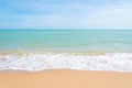 Abstract beach background. Yellow sand, blue sky and calm tropical beach landscape.Exotic nature concept.Location Satheep Thailand Royalty Free Stock Photo