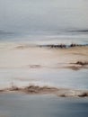 Abstract beach painting with brush strokes, coastal. Hand drawn art. Muted beige and blue texture oil on canvas Royalty Free Stock Photo