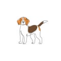 Abstract beagle dog drawing. Continuous one line art of canine pet