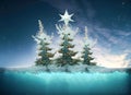 Beautiful chrismas tree freeze frozen under the water, Generative AI