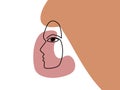 Abstract beautiful linear face illustration. One line contour portrait of antique young human head in pink outline