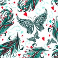 Abstract beautiful pen Seamless background with butterflies. Vector illustration Royalty Free Stock Photo