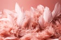 Abstract beautiful soft pink feathers on pink background. AI generated.
