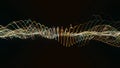 Abstract beautiful spinning bended golden and white lines isolated on black background, seamless loop. Animation