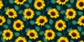 Abstract beautiful sunflower seamless pattern design on dark blue background