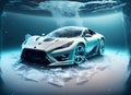 A super car freeze frozen under the water sea , Generative AI