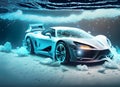 A super car freeze frozen under the water sea , Generative AI