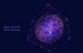 Abstract big data 3D digital cubes connecting dots on data sphere in system net. Quantum computing concept on dark background. Royalty Free Stock Photo