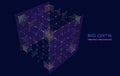 Abstract big data 3D digital cubes connecting in system net. Quantum computing concept on dark background. Artificial intelligence Royalty Free Stock Photo