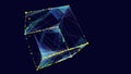 Abstract big data 3D digital cubes connecting in system net. Quantum computing concept on dark background. Artificial Royalty Free Stock Photo
