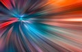 Abstract big data, speed, colorful fibers, rays background in orange and blue color. 3D tunnel illustration