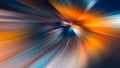 Abstract big data, speed, colorful fibers, rays background in orange and blue color. 3D tunnel illustration