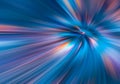 Abstract big data, speed, colorful rays, fibers background in violet and blue color. 3D tunnel Illustration