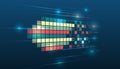 Abstract big data technology background with colorful pixel blocks and binary code on blue gradient, representing analytics, Royalty Free Stock Photo