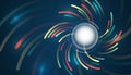 Abstract big data visualization with colorful curved lines orbiting a glowing central core, symbolizing data streams, analytics, Royalty Free Stock Photo