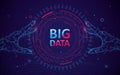 Abstract bigdata coding science background. Circle geometric particle. Hands touching big data stream futuristic infographic