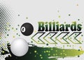 Abstract billiard background with green arrow and colorful dots