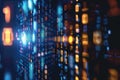 Abstract binary code background with glowing data streams in a futuristic setting. Royalty Free Stock Photo