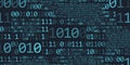 Abstract binary code cloud background. AI learning on data cyber field. Futuristic digital technology.