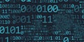 Abstract binary code cloud background. AI learning on data cyber field. Futuristic digital technology.