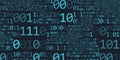 Abstract binary code cloud background. AI learning on data cyber field. Futuristic digital technology.
