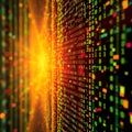 Abstract Binary Code Data Flow in Neon Lights A vibrant abstract image representing the flow of data in the digital world The. A