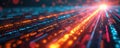 Abstract binary data streams in motion. Orange, red, blue lines create texture. Tech background with network, computer code Royalty Free Stock Photo