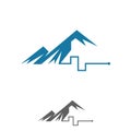 Abstract biphasic waveform vector logo design with mountain