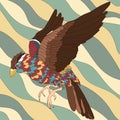 Abstract bird with colorful feathers on wavy background. Retro composition Royalty Free Stock Photo