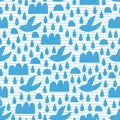 Abstract bird seamless pattern with cloud and rain drop