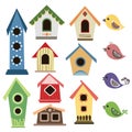 Abstract birdhouse set with birds Royalty Free Stock Photo