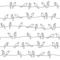 Abstract birds on branches seamless pattern in continuous one line drawing style