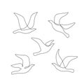 Abstract birds set continuous one line drawing