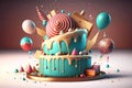 Abstract birthday cake with sweets. Generative ai