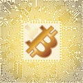 Golden bitcoin digital currency background with circuit board elements Royalty Free Stock Photo